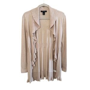 White House Black Market Ruffle Cardigan Heathered Beige XS